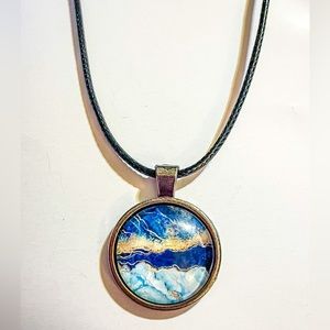Multicolored Marble Silver Pendant Necklace